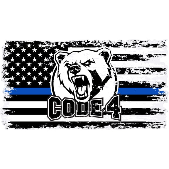 Stickios Code 4 Thin Blue Line Distressed Flag Decal - Back the Blue (5.9" x 3.2")