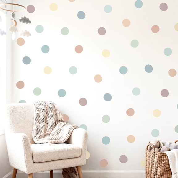 Stickios Earth Tone Polka Dot Wall Decals - Repositionable Stickers for Baby Nursery, Kids Room