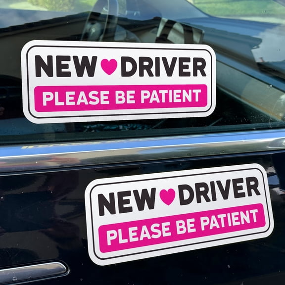Stickios New Driver Stickers (Pink, Non-Magnetic) - Reusable & Removable (2-Pack)