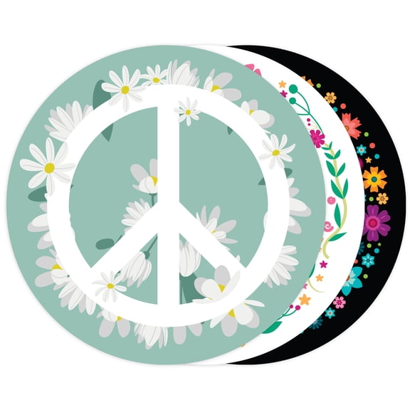 Stickios Peace Sign Bumper Stickers - Hippie Floral (3-Pack)