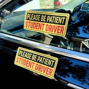 Stickios Student Driver Stickers for Cars & Windows - Non-Magnetic, Paint-Safe, Removable Please Be Patient Signs - Made in USA 2-Pack, 10.5 x 4 in