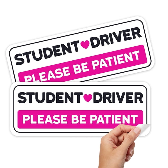 Stickios Student Driver Stickers (Pink, Non-Magnetic) - Reusable & Removable (2-Pack)