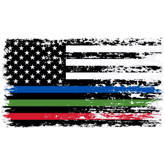 Stickios Thin Blue Red Green Line Distressed American Flag Decal - Police, Firefighter & Military (5.9" x 3.2")