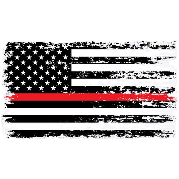 Stickios Thin Red Line Distressed American Flag Decal - Firefighter Support (5.9" x 3.2")