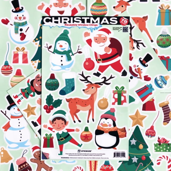 Stickios Christmas Window Clings - Double-Sided Reusable Decorations (78 PCS)