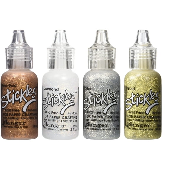 Stickles Glitter Colors - Rose Gold, Diamond, Silver & Gold - 4 Item Bundle