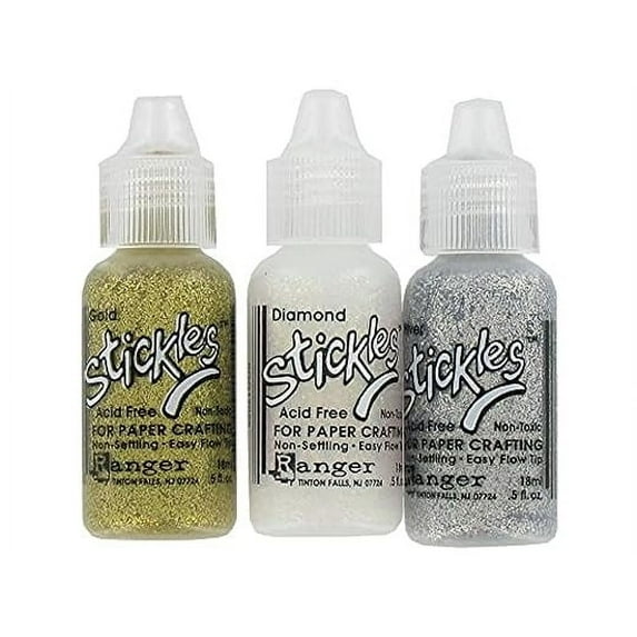 Stickles Glitter Glue Bundle of 3 Colors | Silver, Diamond, and Gold | Craft Glitter Glues