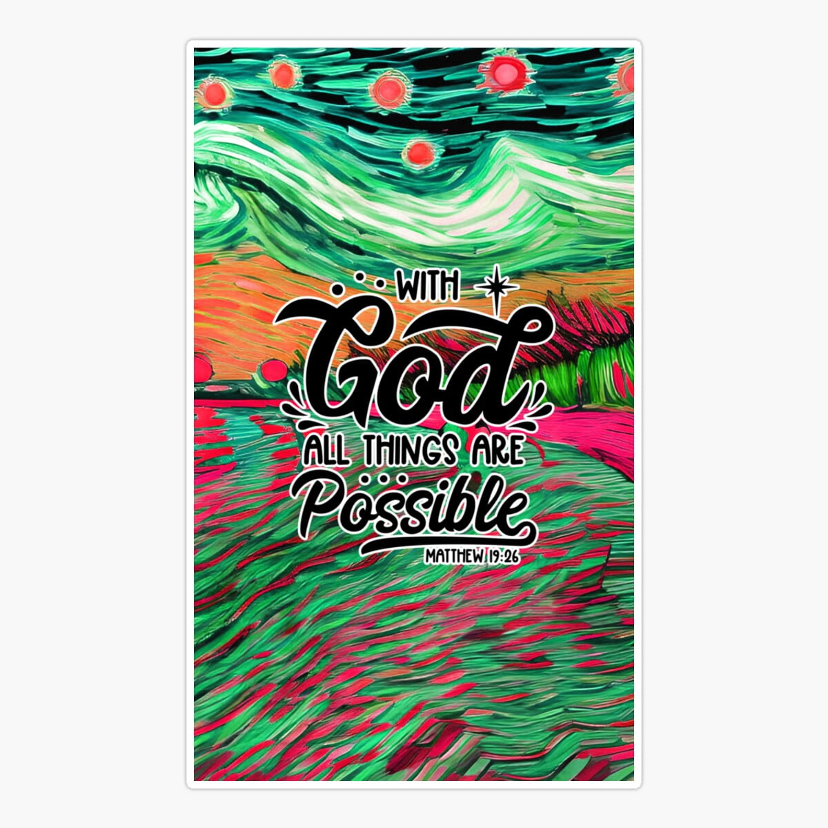 Stickly Bible Verses About Healing - Matthew 19:26 - Abstract Beach Red ...