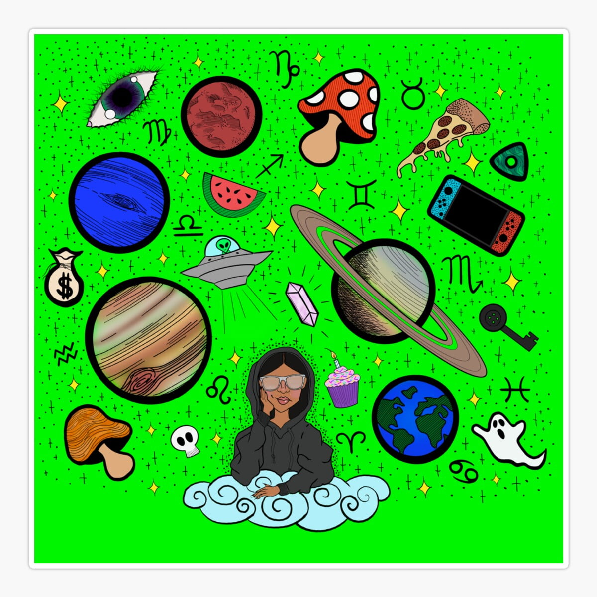 Stickly Earth To Kyla - Neon Green Sticker, Phone Decal Water Bottle ...