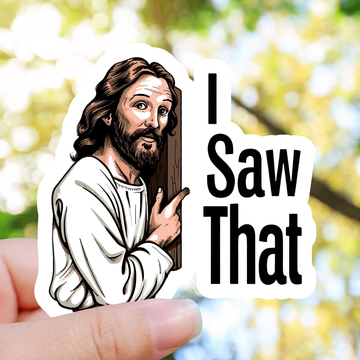 "Jesus I Saw That" Funny Sticker Pack - 6 Waterproof Vinyl Stickers (3 Red, 3 Green) For Laptop, Car, Bottle