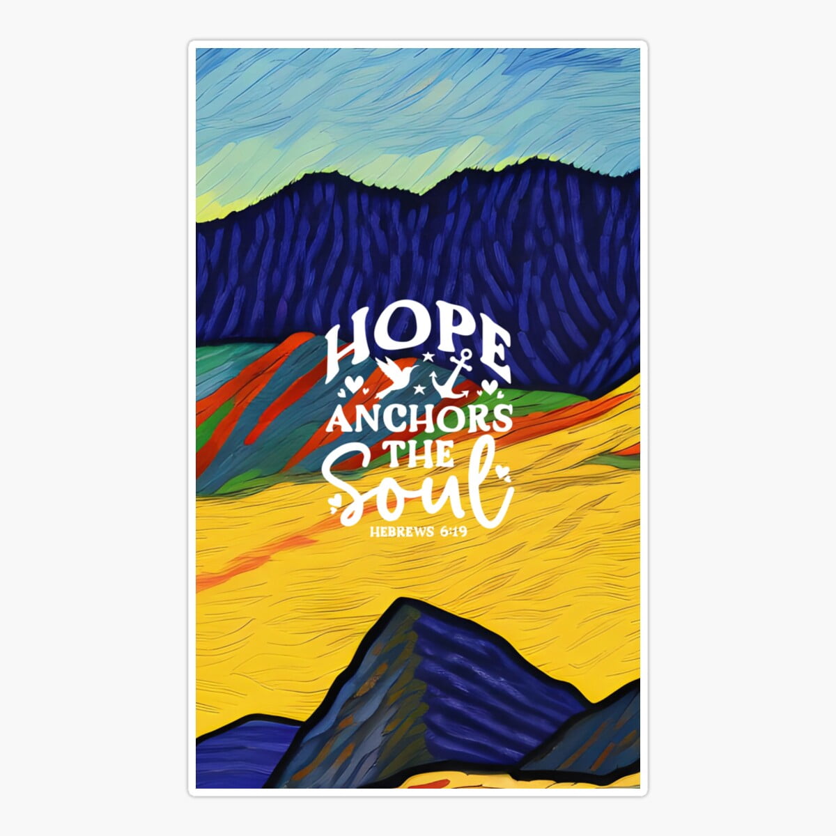 Stickly Short Bible Verses - Hebrews 6:19 - Abstract Blue And Yellow ...