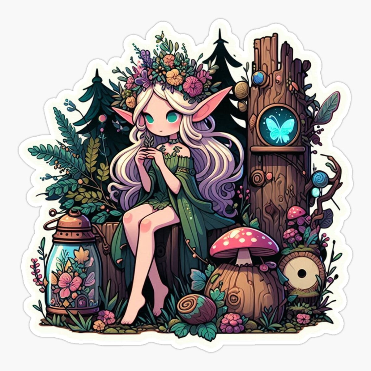 Tickly Sticker Stickly Whimsical Forest Fairy Sticker, Phone Decal Water Bottle ...