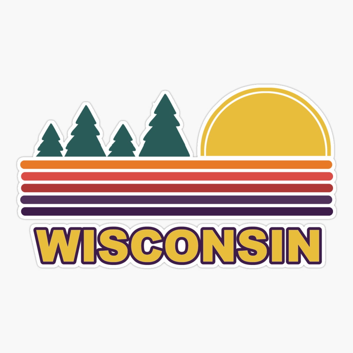 Stickly Wisconsin State Retro Sunset Pine Trees Sticker, Phone Decal ...