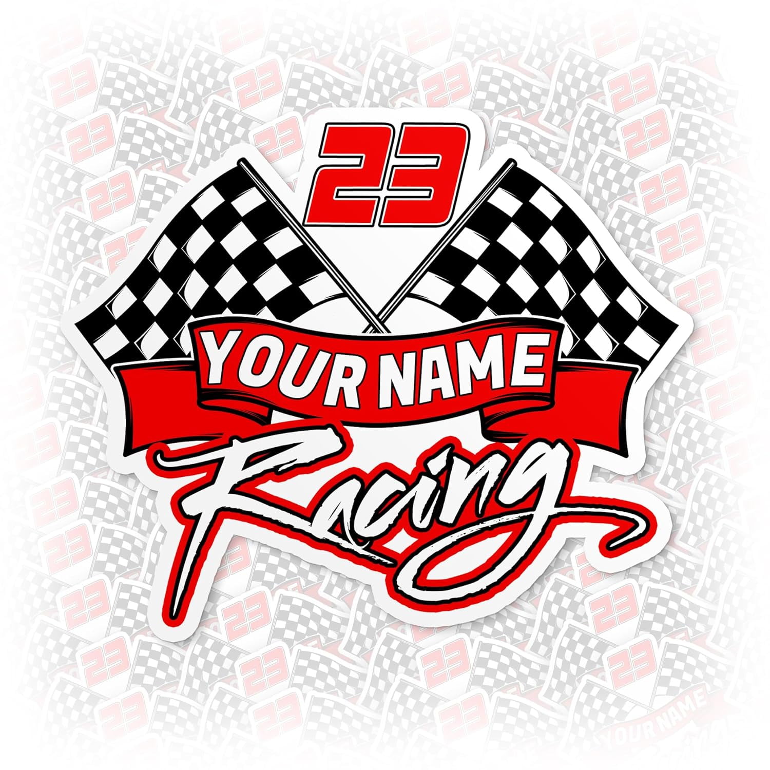 Stickly Your Name Racing Sticker with Checkered Flag Car Motorcycle ...