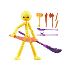 Stickman Collectable Action Figures, 7" Posable Action Figures with 7 Weapons, Collectable Stop Motion Action Funny Toys with Base for Desktop Decor Display