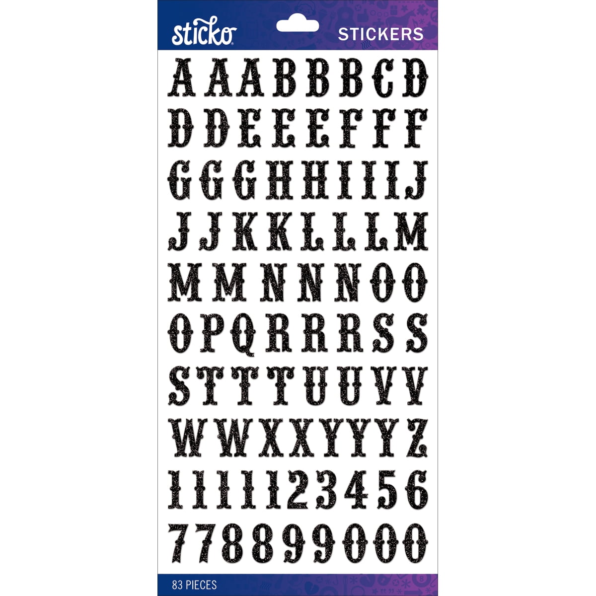 Sticko Alphabet Stickers-Black Glitter Carnival Small 