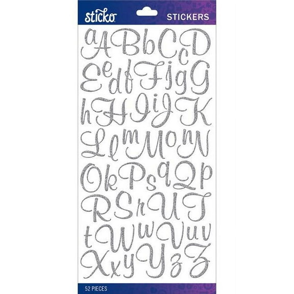Sticko Alphabet Stickers-Silver Glitter Script Small