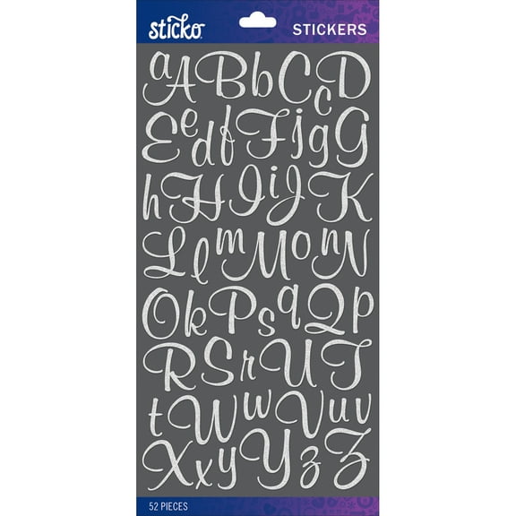 Sticko Alphabet Stickers-White Glitter Script Small