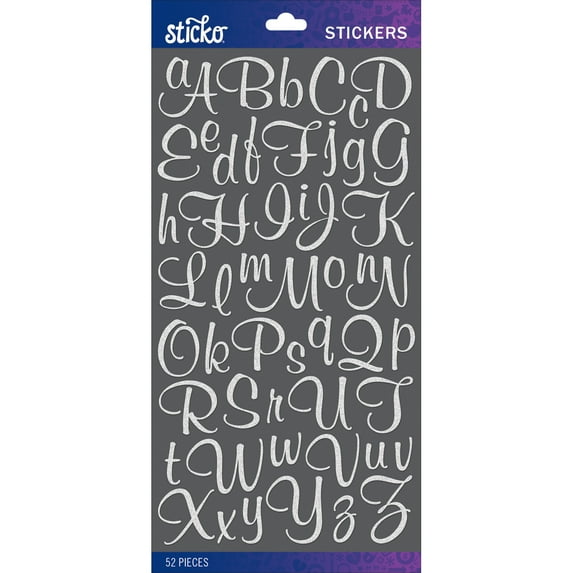 Sticko Alphabet Stickers-White Glitter Script Small
