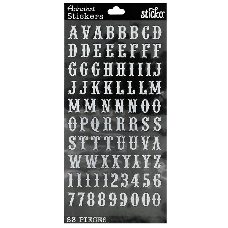 Sticko Alphabet Stickers-White Glitter Script Small - 015586816495
