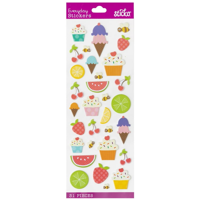 Sticko Everyday Solid Multicolor Sweet Treats Puffy Vinyl Stickers, 31  Pieces 