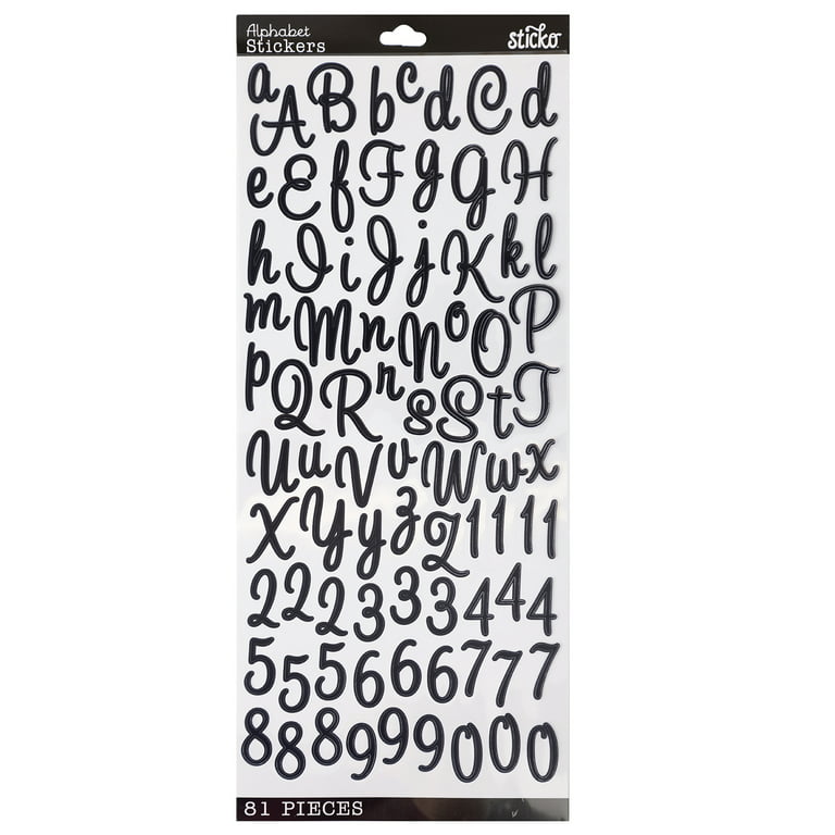 Sticko Large Black Sweetheart Script Vinyl Alphabet Stickers, 81 Piece 
