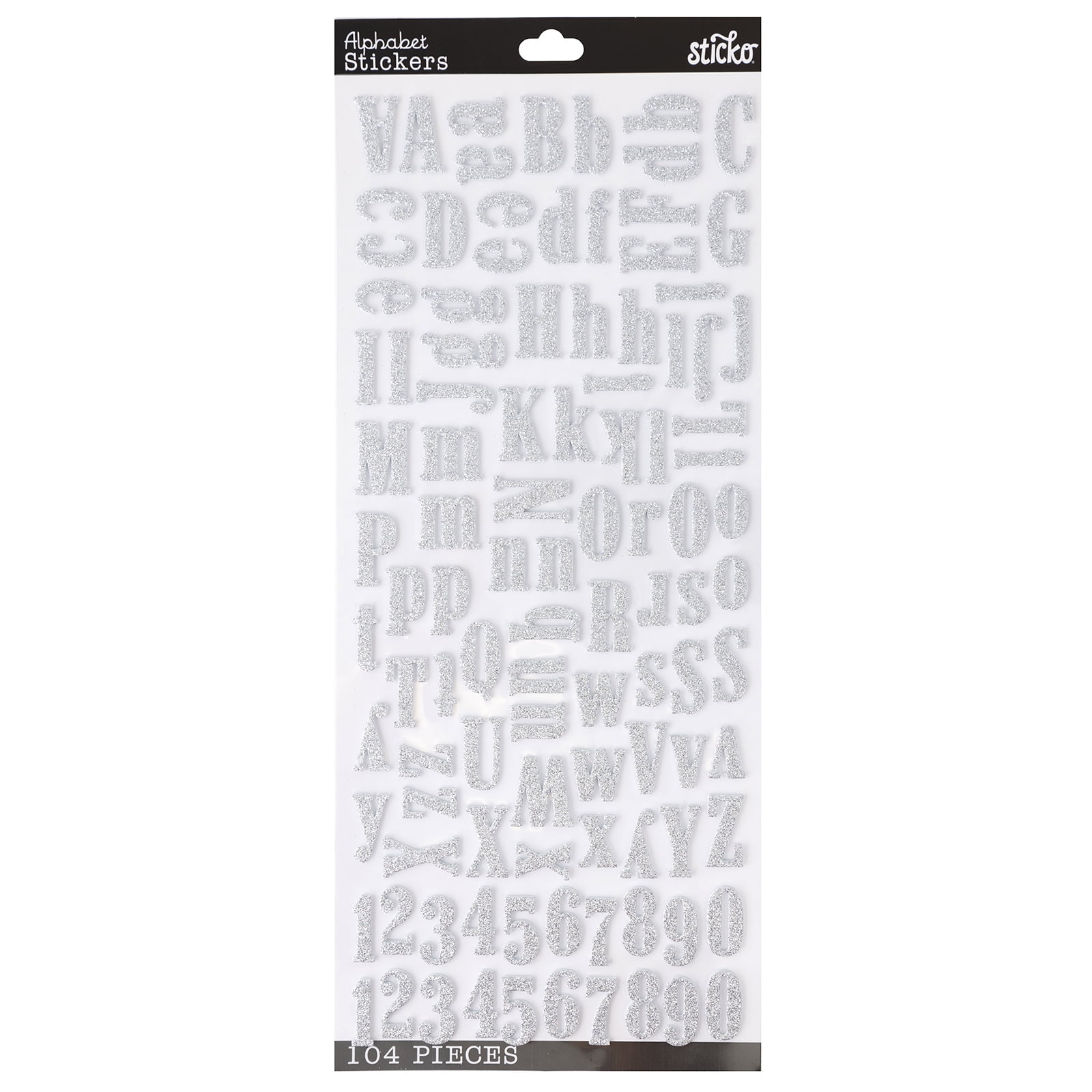 Sticko Alphabet Stickers-White Glitter Script Small - 015586816495
