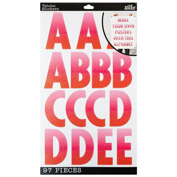 Sticko Pink Glitter Ombre XL Alphabet Stickers, 97 Pieces