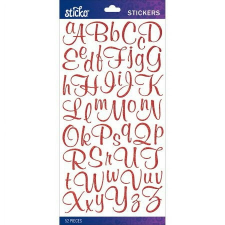 Sticko Small Red Glitter Script Alphabet Stickers, 52 Piece