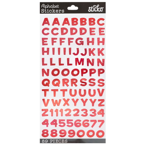 Sticko Small Red Metallic Funhouse Script Alphabet Stickers, 89 Pieces- Mylar Stickers