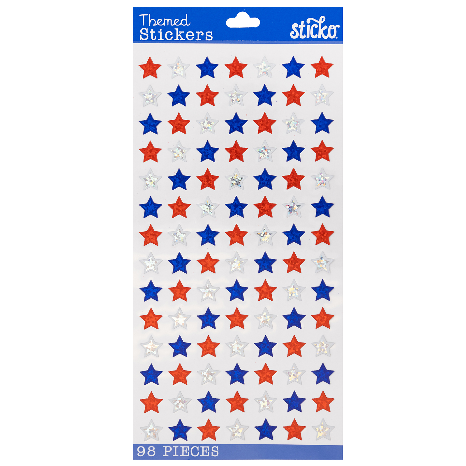 Sticko Solid Classic 4th Of July Multicolor Star Repeats Plastic Stickers, 98 Piece - image 1 of 4