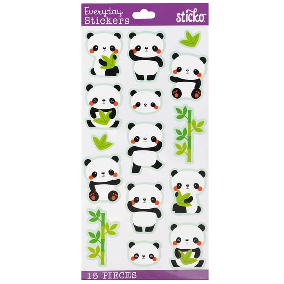 Sticko Solid Everyday Stickers Multicolor PVC Panda PVC Stickers, 15 Piece