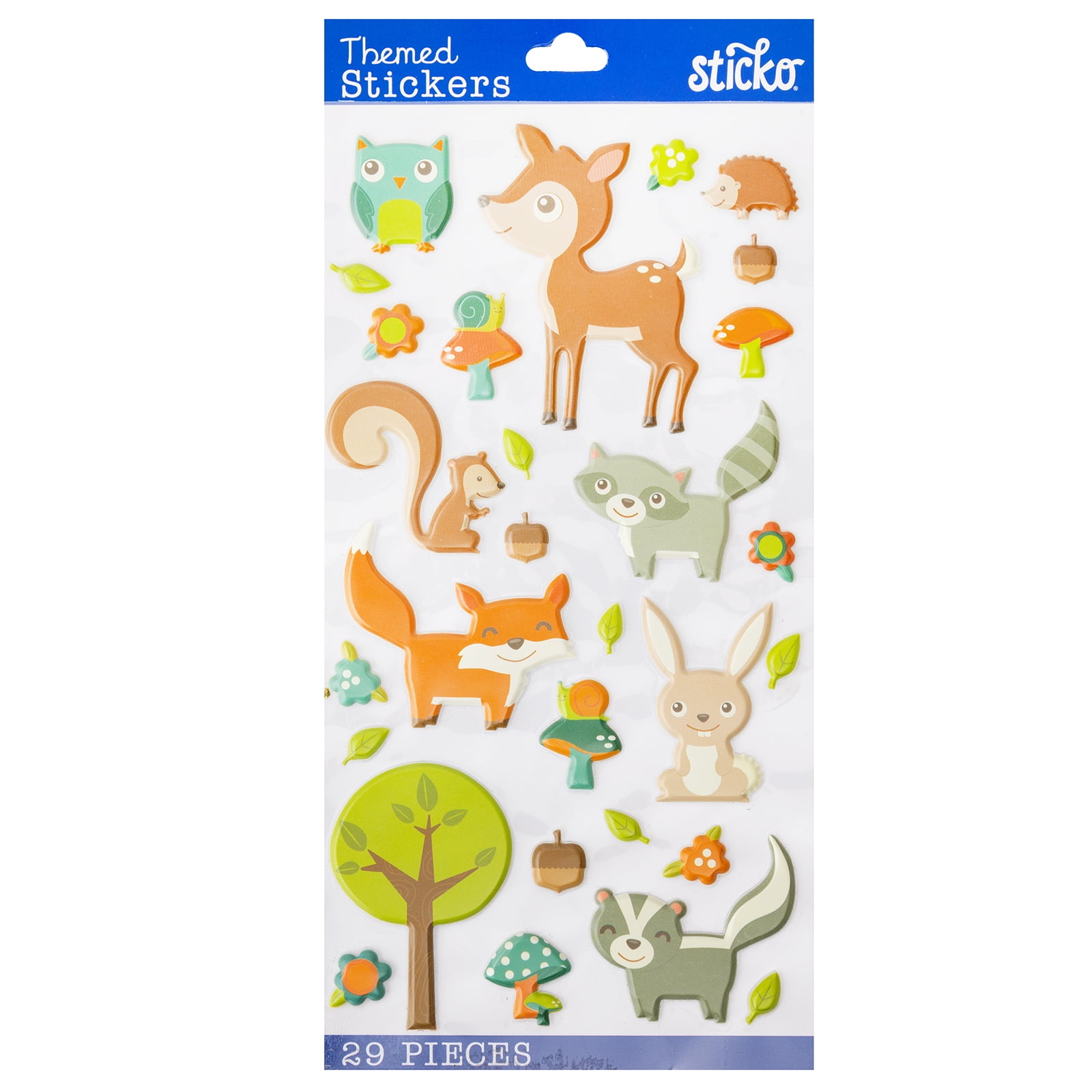 Sticko Solid Everyday Woodland Multicolor Animals and Friends Paper Stickers, 29 Pieces