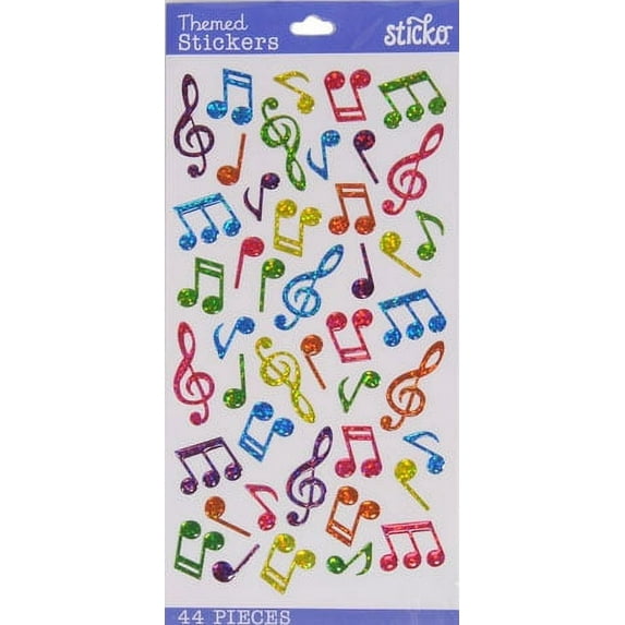 Sticko Solid Multicolor Sparkler Music Notes Themed Vinyl Stickers, 44 Pieces