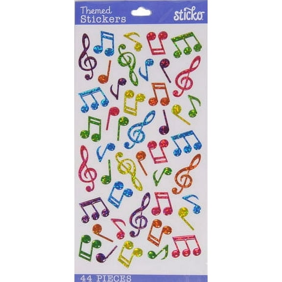 Sticko Solid Multicolor Sparkler Music Notes Themed Vinyl Stickers, 44 Pieces