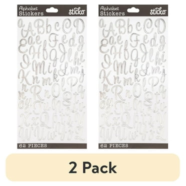 (2 pack) Sticko Solid Small Silver Sweetheart Script Vinyl Stickers, 62 Piece