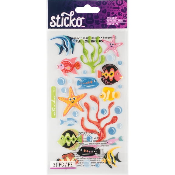 Sticko Tropical Fish Vellum Stickers, 31 Piece