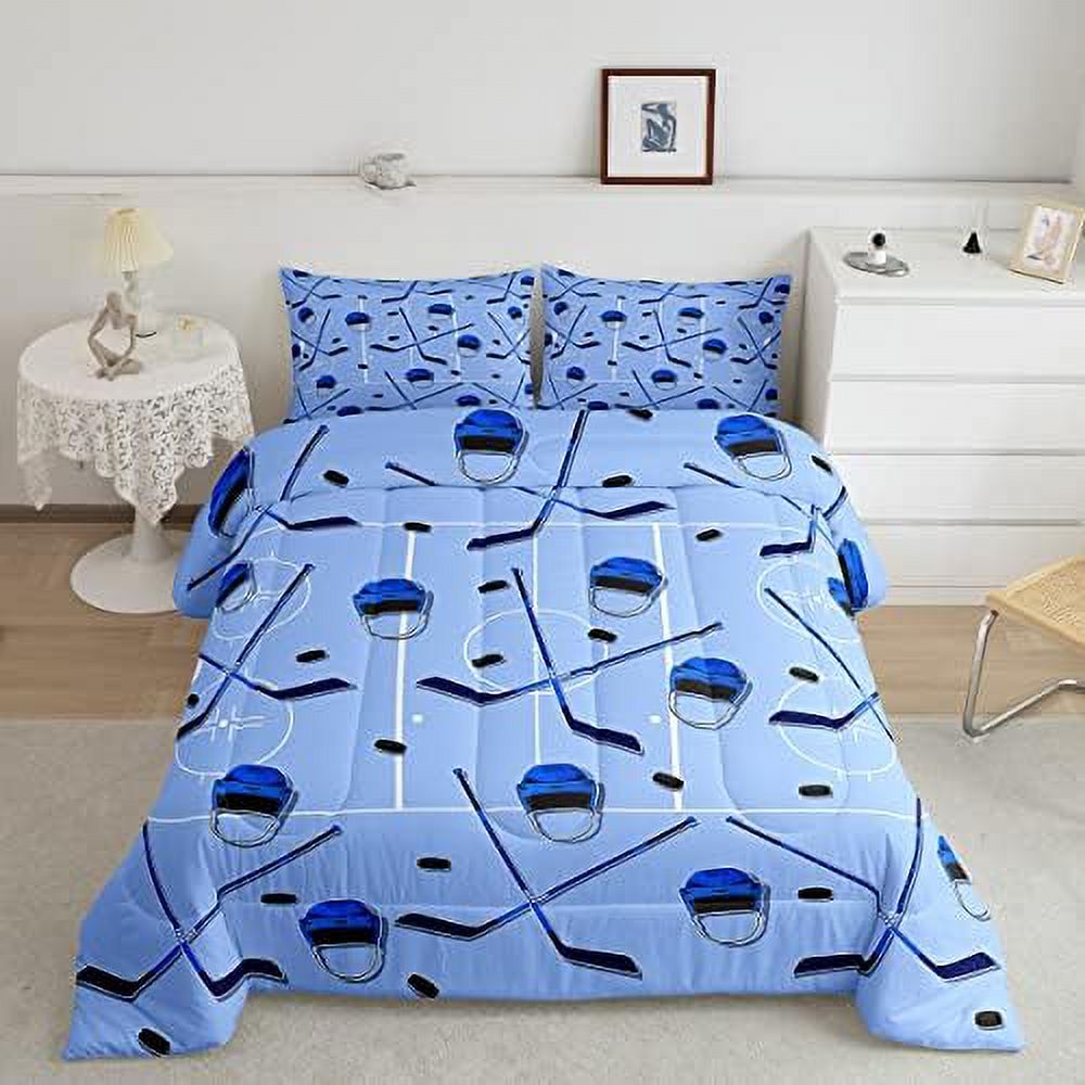 Sticks Kids Comforter Set Full Size Ice Hockey Field Modern Winter