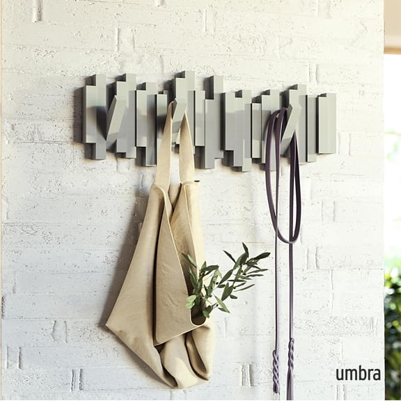 Sticks Wall-Mounted Coat Rack Rail Hook with 5 Retractable Pegs – Modern, Space-Saving Storage Organizer, Grey