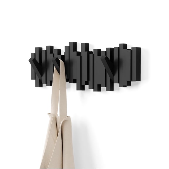 Sticks Wall-Mounted Coat Rack Rail Hook with 5 Retractable Pegs – Modern, Space-Saving Storage Organizer, Grey