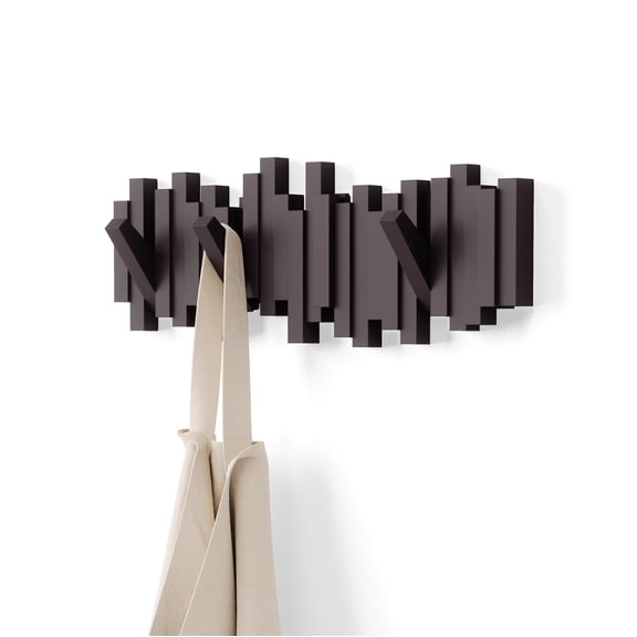 Sticks Wall-Mounted Coat Rack Rail Hook with 5 Retractable Pegs – Modern, Space-Saving Storage Organizer, Grey