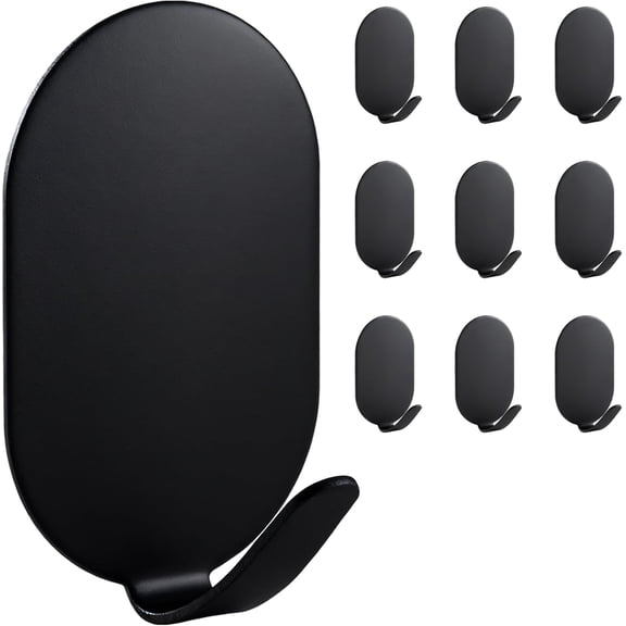 Sticky Adhesive Hooks for Hanging, Key Hooks, Stainless Steel Wall Hooks, Command Hooks, Coat Hooks, Door Hooks, Towel Hanger, Metal Hook, Utility Hooks,Picture Hanger, Storage Hooks, 10Pcs (Black)