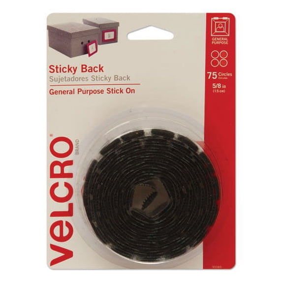 Sticky-Back Fasteners, Removable Adhesive, 0.63" Dia, Black, 75/pack | Bundle of 10 Packs
