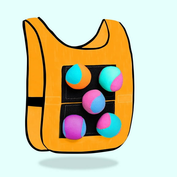 Sticky Ball Game Vest Outdoor Sport Set with 5 Balls, Parent-Youngster Activity, 17x12in Cloth Target, Reusable Sports Gear for Camping Beach
