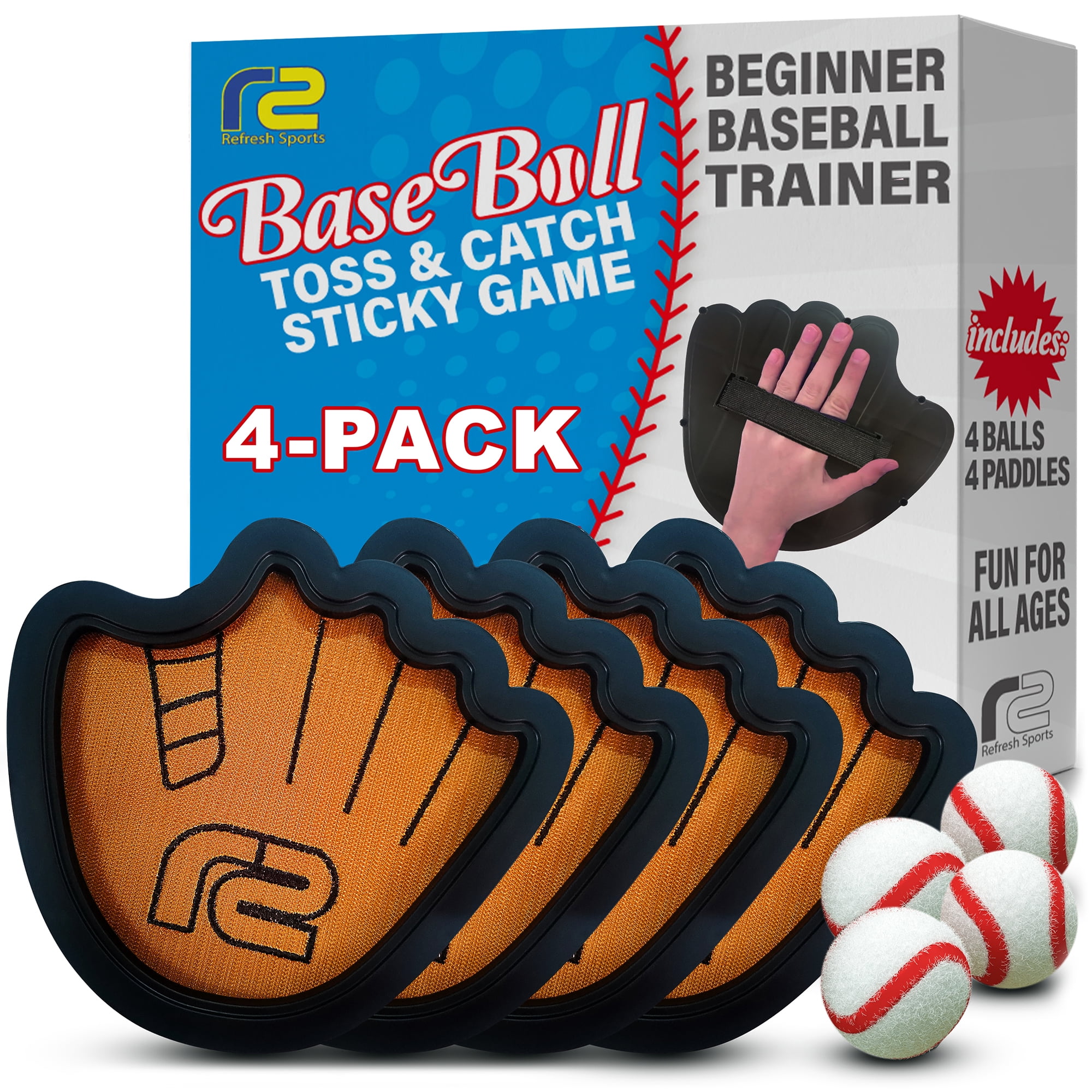 Sticky Baseball Paddle Toss & Catch Game - 4 Pack - Refresh Sports