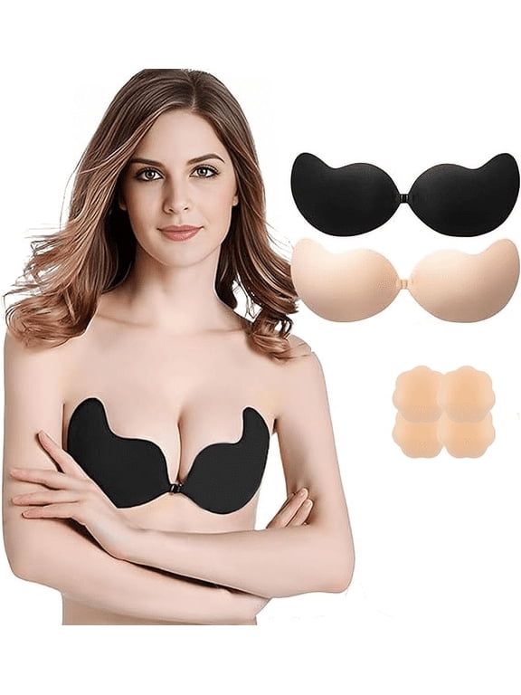 Sticky Bra Backless Adhesive Strapless Invisible Push Up Stick on Bras for Women Dresses 2 Pair Reusable Nipple Cover