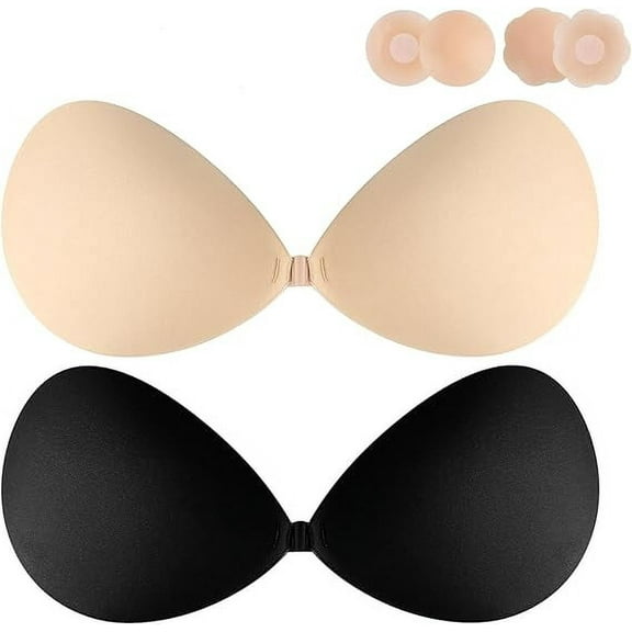 Sticky Bra Backless Adhesive Strapless Invisible Push Up Stick on Bras for Women Dresses 2 Pair Reusable Nipple Cover