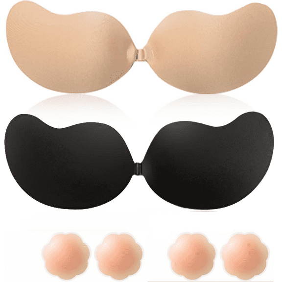 Sticky Bra Backless Adhesive Strapless Invisible Push Up Stick on Bras for Women Dresses 2 Pair Reusable Nipple Cover