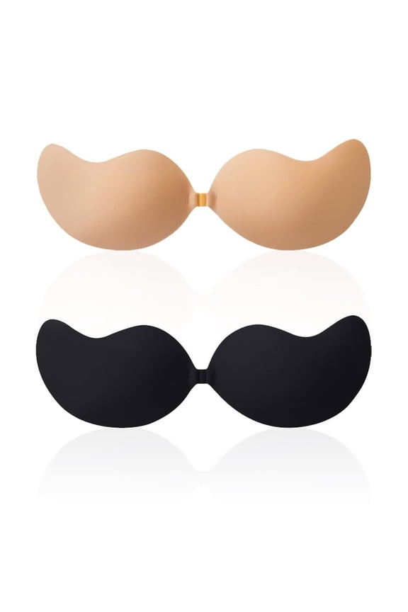 Sticky Bra, Backless Strapless Bra Push Up, Adhesive Invisible Lift Up Bras 2 Pairs Skin Color