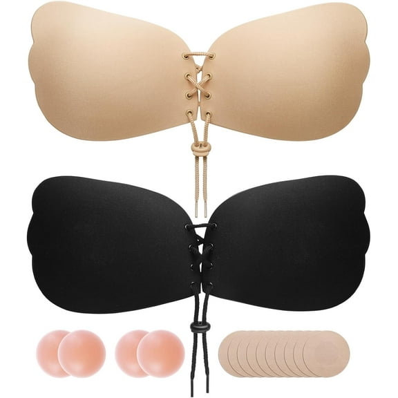 Sticky Bra Push Up - Invisible Adhesive Bra - Backless Strapless Bra Push Up for Womens - (2 Pair)